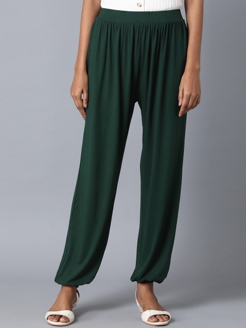 elleven Women Green Solid Loose-Fit Harem Pants