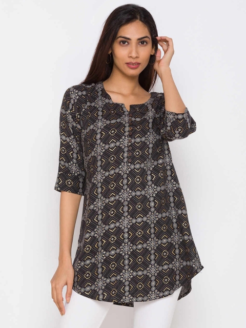 ZOLA Women Grey & Black Viscose Rayon Printed Tunic