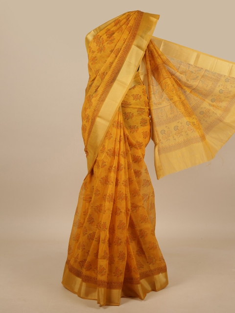 Pothys Mustard & Brown Floral Printed Saree