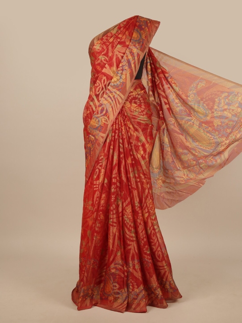 Pothys Red & Gold-Toned Floral Saree