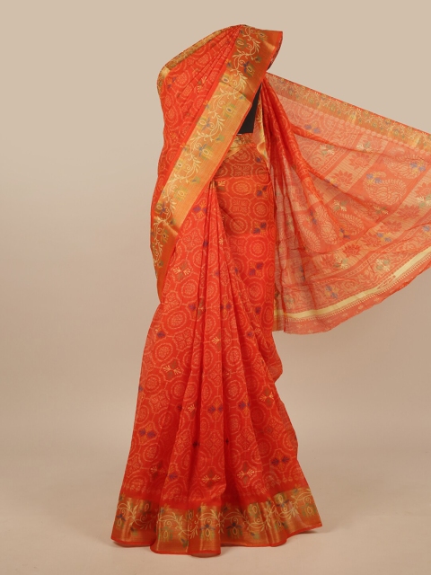 Pothys Orange & Green Floral Saree