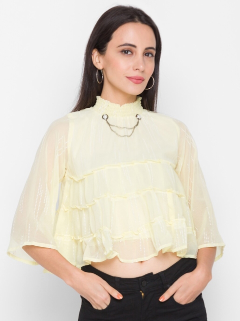 ZOLA Woman Yellow Tiered Crop Top