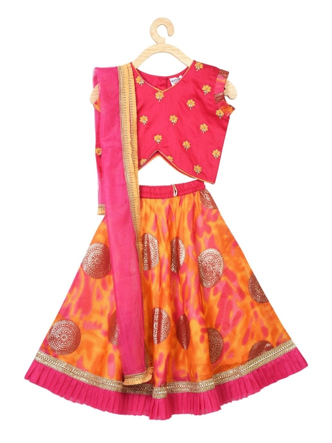 Kinder Kids Girls Yellow & Orange Embroidered Foil Print Ready to Wear Lehenga & Blouse With Dupatta
Kinder Kids Girls Yellow & Orange Embroidered Foil Print Ready to Wear Lehenga & Blouse With Dupatta