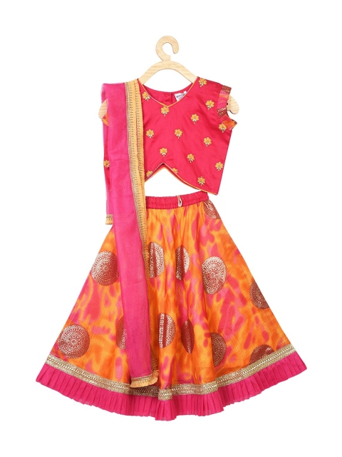 Kinder Kids Girls Yellow & Pink Embroidered Ready to Wear Lehenga & Blouse With Dupatta
Kinder Kids Girls Yellow & Pink Embroidered Ready to Wear Lehenga & Blouse With Dupatta