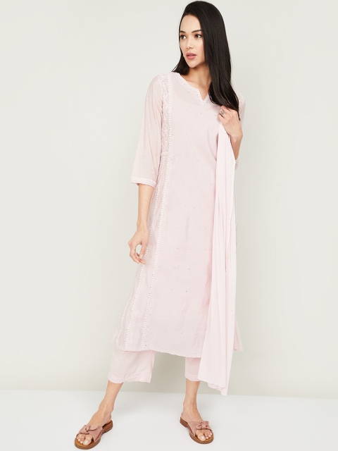 Melange by Lifestyle Women Pink Embroidered Cotton Kurti with Trousers & With Dupatta
Melange by Lifestyle Women Pink Embroidered Cotton Kurti with Trousers & With Dupatta