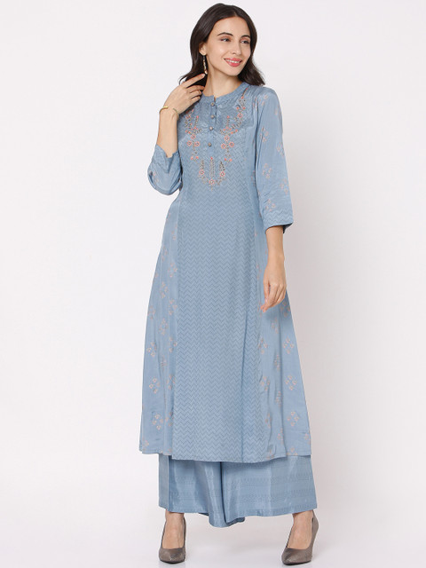 Ojas Designs Women Blue Yoke Design Regular Kurta with Sharara
Ojas Designs Women Blue Yoke Design Regular Kurta with Sharara