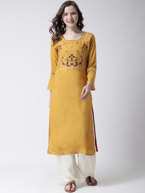 Charitra Women Mustard Yellow & White Floral Embroidered Regular Kurta with Trousers
Charitra Women Mustard Yellow & White Floral Embroidered Regular Kurta with Trousers
