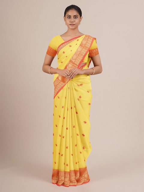Pothys Yellow & Red Woven Design Pure Cotton Saree