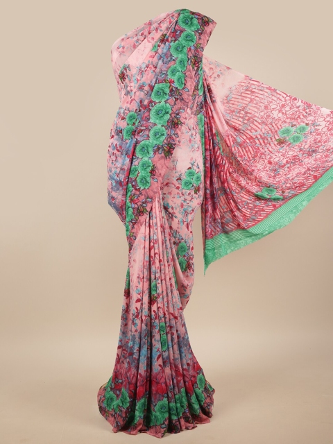 Pothys Pink & Green Floral Printed Saree