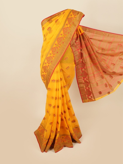 Pothys Yellow & Red Floral Saree