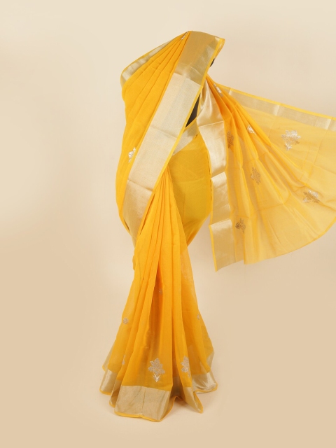 Pothys Yellow & Silver-Toned Woven Design Saree