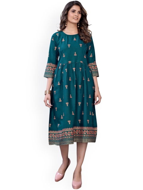 Viva N Diva Women Teal Ethnic Motifs Printed Flared Sleeves Block Print Anarkali Kurta
Viva N Diva Women Teal Ethnic Motifs Printed Flared Sleeves Block Print Anarkali Kurta