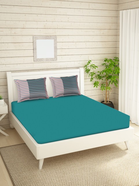 SPACES Teal Blue 144 TC Pure Cotton Anti-Bacterial King Bedsheet with 2 Pillow Covers
SPACES Teal Blue 144 TC Pure Cotton Anti-Bacterial King Bedsheet with 2 Pillow Covers