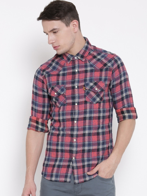 United Colors of Benetton Men Pink Checked Printed Casual Shirt