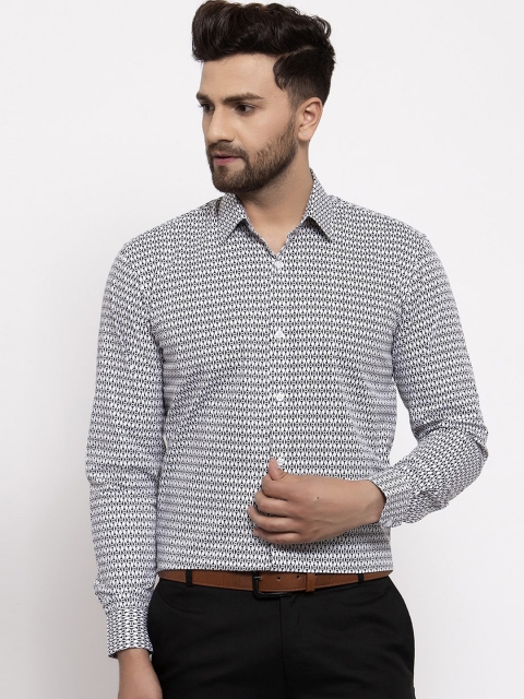 JAINISH Men Black Smart Horizontal Stripes Opaque Printed Formal Shirt