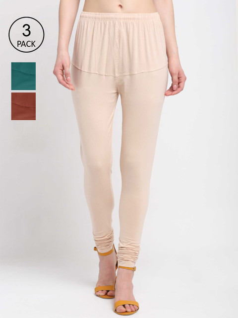 KLOTTHE Women Pack Of 3 Solid Cotton Churidar-Length Leggings, Brown 
KLOTTHE Women Pack Of 3 Solid Cotton Churidar-Length Leggings, Brown