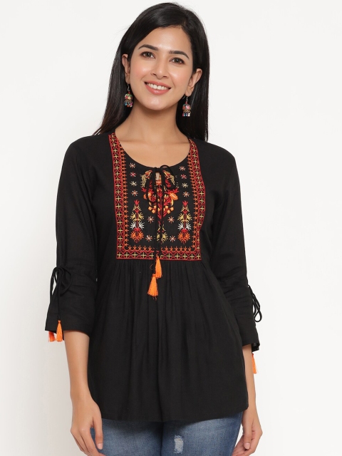 ANAISA Black Tie-Up Neck Regular Top