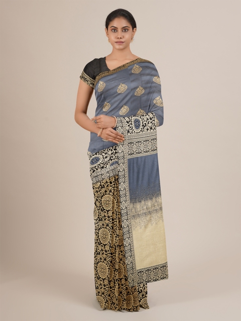 Pothys Grey & Black Woven Design Jute Silk Saree