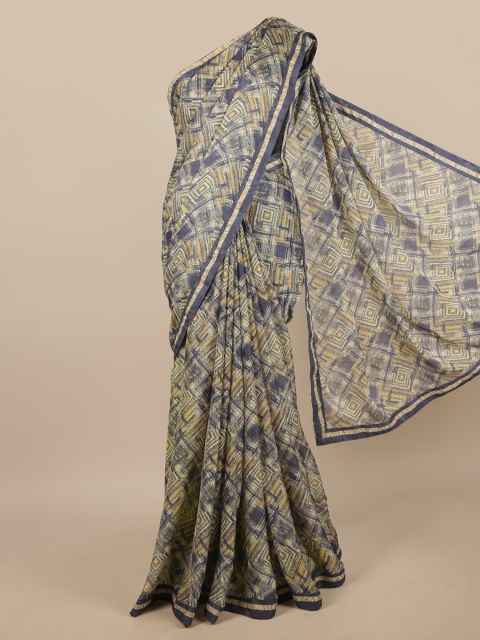 Pothys Grey & Blue Printed Saree