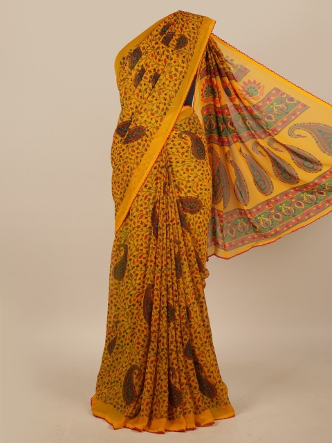 Pothys Mustard & Red Ethnic Motifs Saree