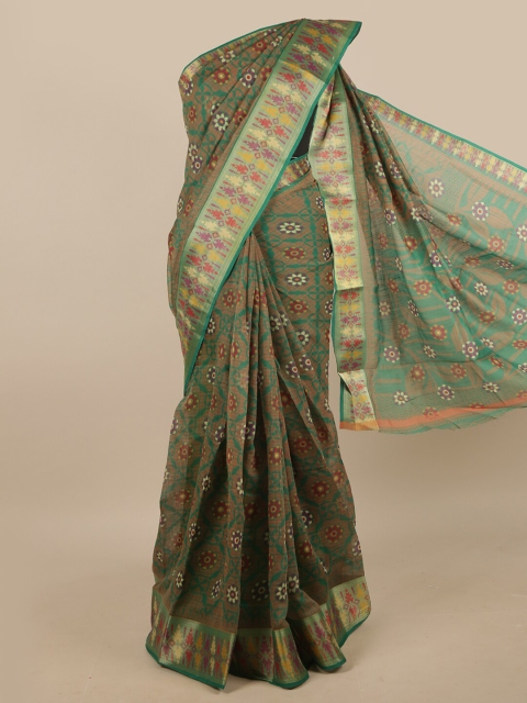 Pothys Green & Red Ethnic Motifs Saree