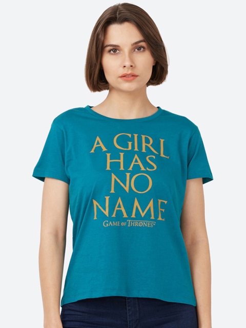 Free Authority Women Blue Game Of Thrones Typography Printed Cotton T-shirt