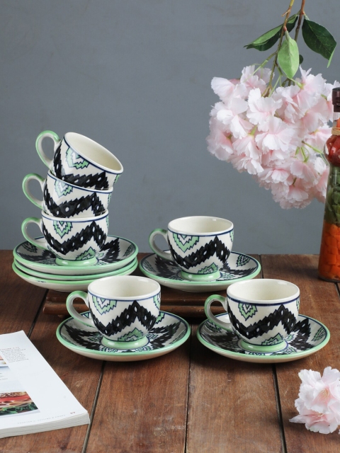 VarEesha Set of 6 Off White & Green Handcrafted Printed Ceramic Glossy Cups and Saucers
VarEesha Set of 6 Off White & Green Handcrafted Printed Ceramic Glossy Cups and Saucers