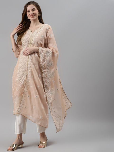 SWAGG INDIA Women Peach-Coloured Embroidered Regular Kurta with Trousers & With Dupatta
SWAGG INDIA Women Peach-Coloured Embroidered Regular Kurta with Trousers & With Dupatta