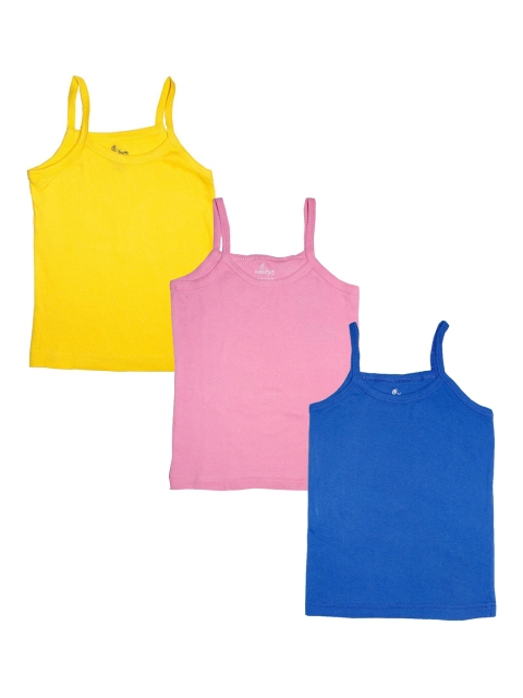 KiddoPanti Girls Pack Of 3 Solid Pure Cotton Tank Top Vests, Blue