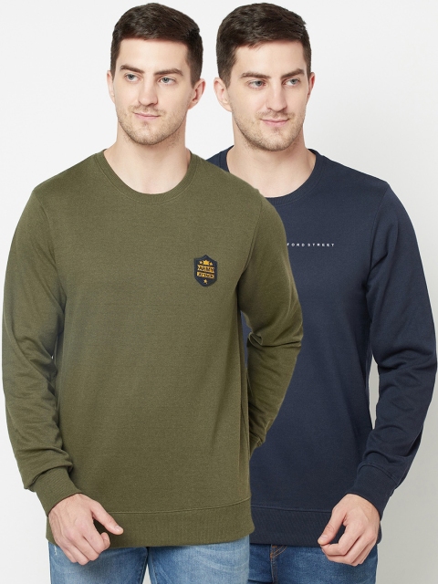 ELEGANCE Men Pack Of 2 Olive Green & Navy Blue Sweatshirts