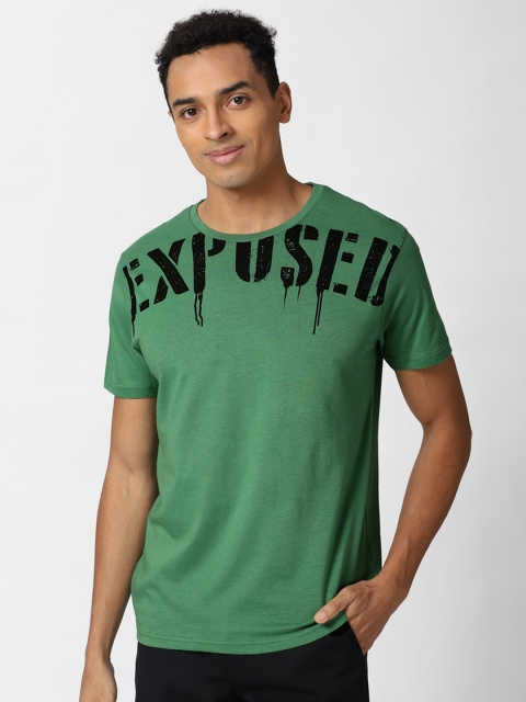 Peter England Casuals Men Green Typography Printed Slim Fit T-shirt