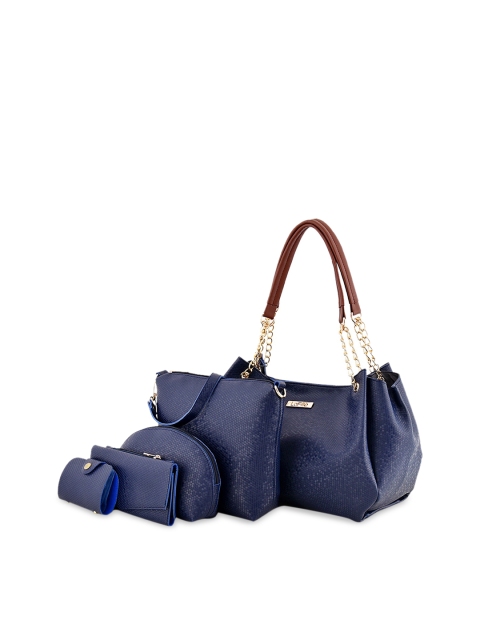 LaFille Blue Textured Structured Shoulder Bag Combo