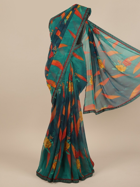 Pothys Green & Orange Floral Saree