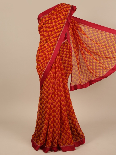 Pothys Maroon & Orange Floral Saree