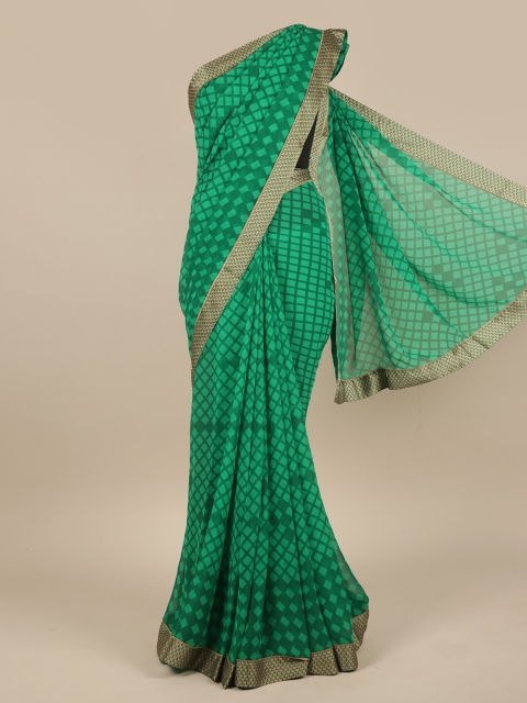 Pothys Green & Grey Printed Chiffon Saree