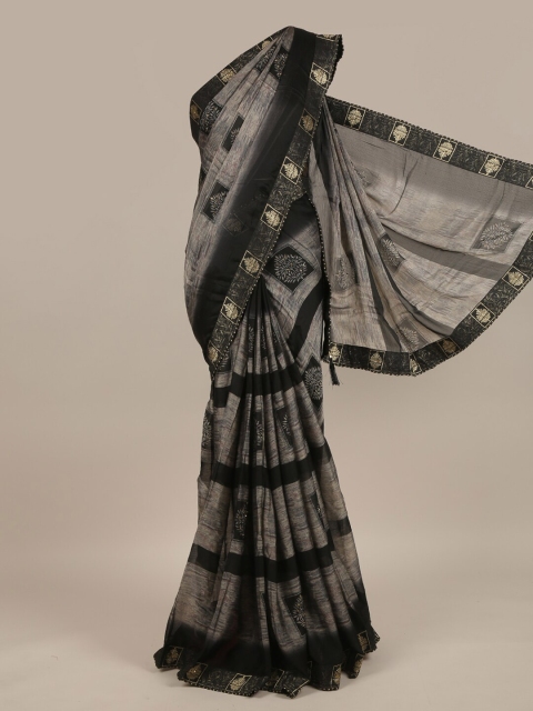 Pothys Grey & Black Ethnic Motifs Zari Saree