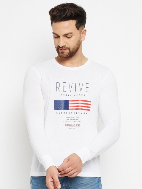 Adobe Men White Typography Printed T-shirt