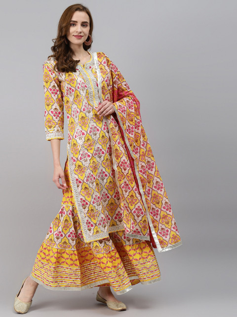 Readiprint Fashions Women Yellow Floral Printed Cotton Kurta with Sharara & With Dupatta
Readiprint Fashions Women Yellow Floral Printed Cotton Kurta with Sharara & With Dupatta