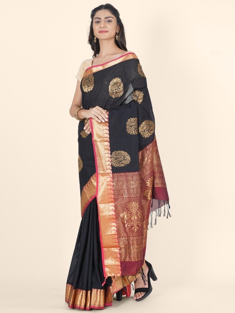 Bangalore Silk Emporium Black & Gold-Toned Woven Design Zari Art Silk Kanjeevaram Saree
Bangalore Silk Emporium Black & Gold-Toned Woven Design Zari Art Silk Kanjeevaram Saree