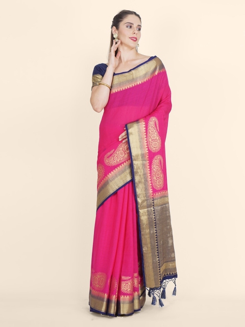 Bangalore Silk Emporium Pink & Navy Blue Woven Design Zari Linen Blend Kanjeevaram Saree
Bangalore Silk Emporium Pink & Navy Blue Woven Design Zari Linen Blend Kanjeevaram Saree