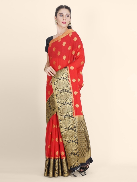 Bangalore Silk Emporium Red & Black Woven Design Zari Linen Blend Kanjeevaram Saree
Bangalore Silk Emporium Red & Black Woven Design Zari Linen Blend Kanjeevaram Saree