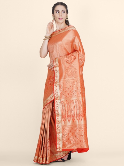 Bangalore Silk Emporium Red & Gold-Toned Woven Design Zari Silk Blend Kanjeevaram Saree
Bangalore Silk Emporium Red & Gold-Toned Woven Design Zari Silk Blend Kanjeevaram Saree