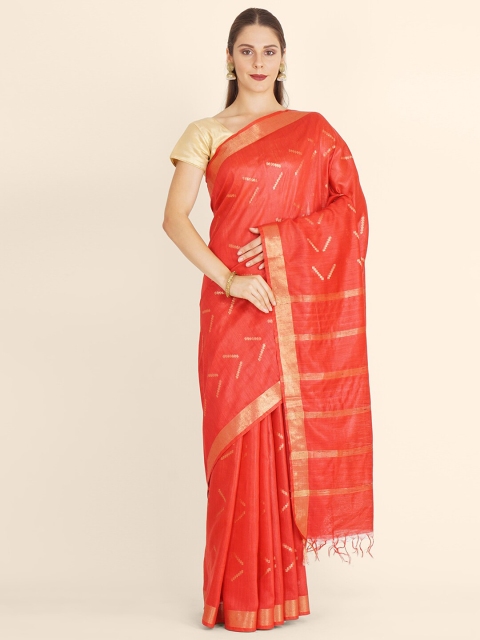 Bangalore Silk Emporium Red & Gold-Toned Woven Design Zari Linen Blend Kanjeevaram Saree
Bangalore Silk Emporium Red & Gold-Toned Woven Design Zari Linen Blend Kanjeevaram Saree