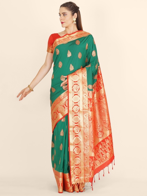 Bangalore Silk Emporium Green & Orange Woven Design Zari Silk Blend Kanjeevaram Saree
Bangalore Silk Emporium Green & Orange Woven Design Zari Silk Blend Kanjeevaram Saree