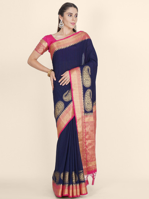 Bangalore Silk Emporium Blue & Gold-Toned Paisley Zari Linen Blend Kanjeevaram Saree
Bangalore Silk Emporium Blue & Gold-Toned Paisley Zari Linen Blend Kanjeevaram Saree