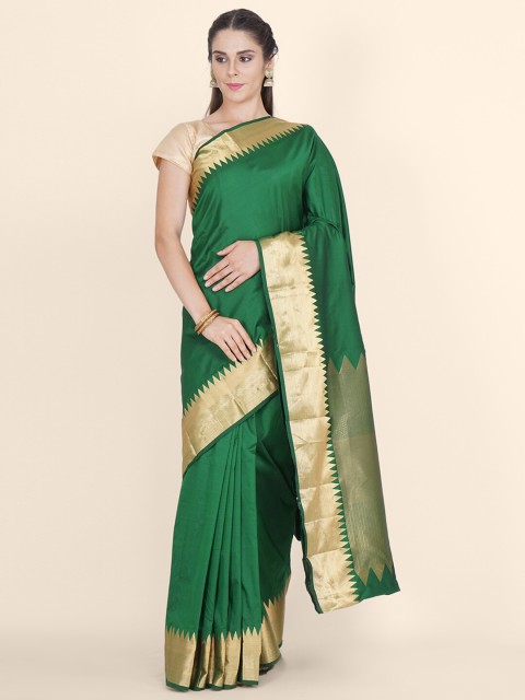 Bangalore Silk Emporium Green & Gold-Toned Woven Design Zari Silk Blend Kanjeevaram Saree
Bangalore Silk Emporium Green & Gold-Toned Woven Design Zari Silk Blend Kanjeevaram Saree