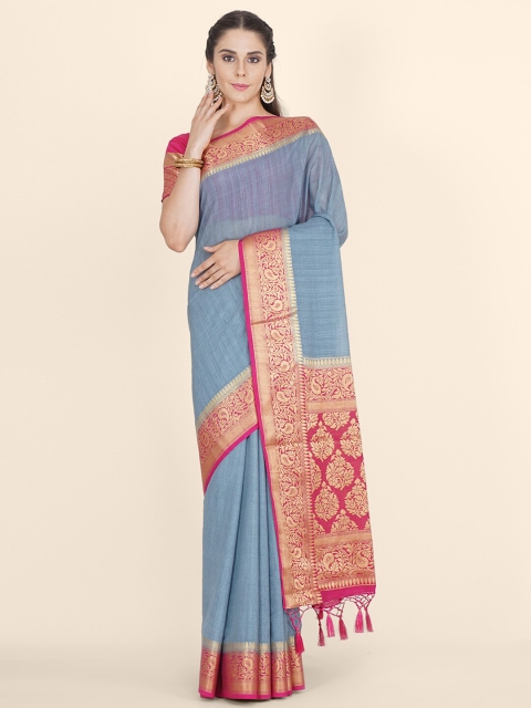 Bangalore Silk Emporium Grey & Gold-Toned Woven Design Zari Linen Blend Kanjeevaram Saree
Bangalore Silk Emporium Grey & Gold-Toned Woven Design Zari Linen Blend Kanjeevaram Saree