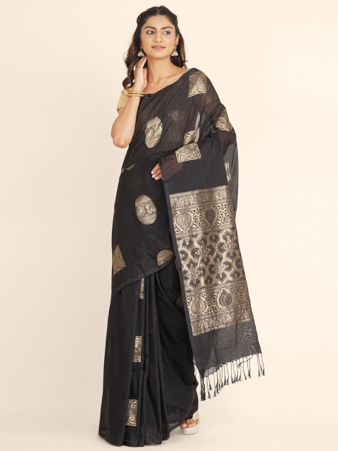 Bangalore Silk Emporium Black & Gold-Toned Woven Design Zari Art Silk Kanjeevaram Saree
Bangalore Silk Emporium Black & Gold-Toned Woven Design Zari Art Silk Kanjeevaram Saree