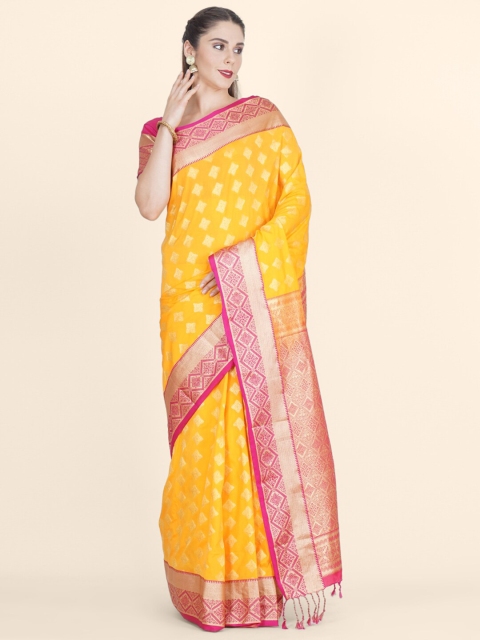 Bangalore Silk Emporium Yellow & Magenta Woven Design Zari Art Silk Kanjeevaram Saree
Bangalore Silk Emporium Yellow & Magenta Woven Design Zari Art Silk Kanjeevaram Saree