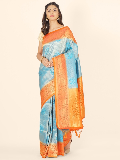 Bangalore Silk Emporium Blue & Orange Woven Design Zari Silk Blend Kanjeevaram Saree
Bangalore Silk Emporium Blue & Orange Woven Design Zari Silk Blend Kanjeevaram Saree